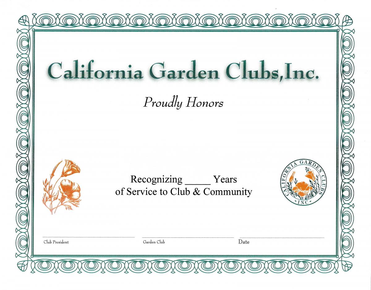 Member Business Recognition California Garden Clubs